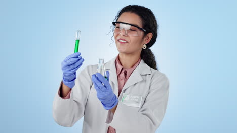 women, scientist and glass beaker for experiment