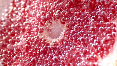 ripe grapefruit under water with air bubbles.