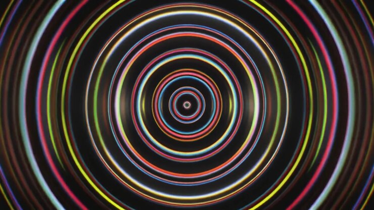 Animação Abstrata de Círculos de Néon Coloridos Pulsantes
