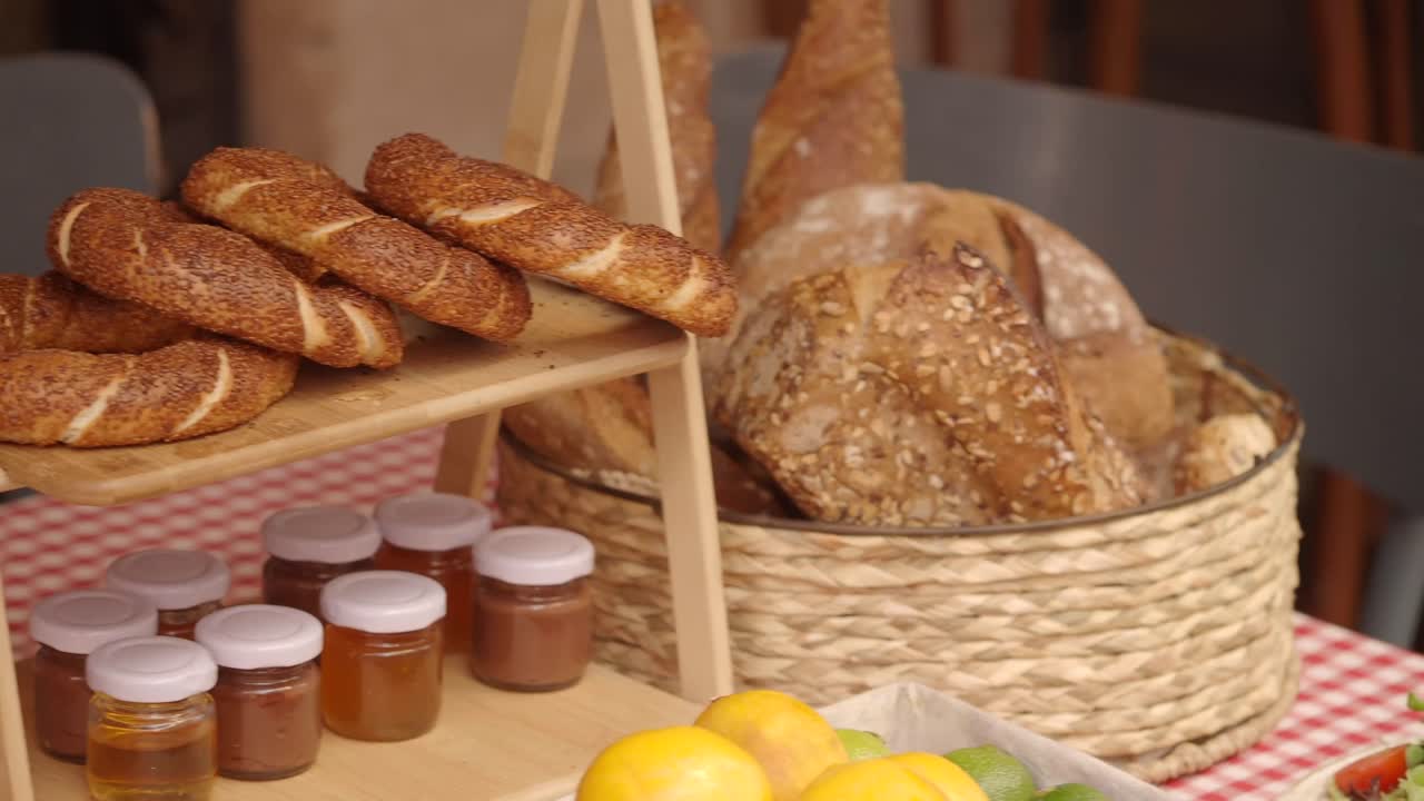 Breakfast Bread Display with Honey and Jam