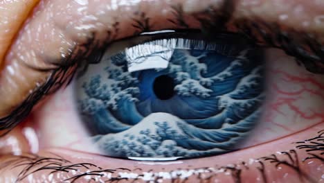 ojo humano con reflexión de onda de hokusai
