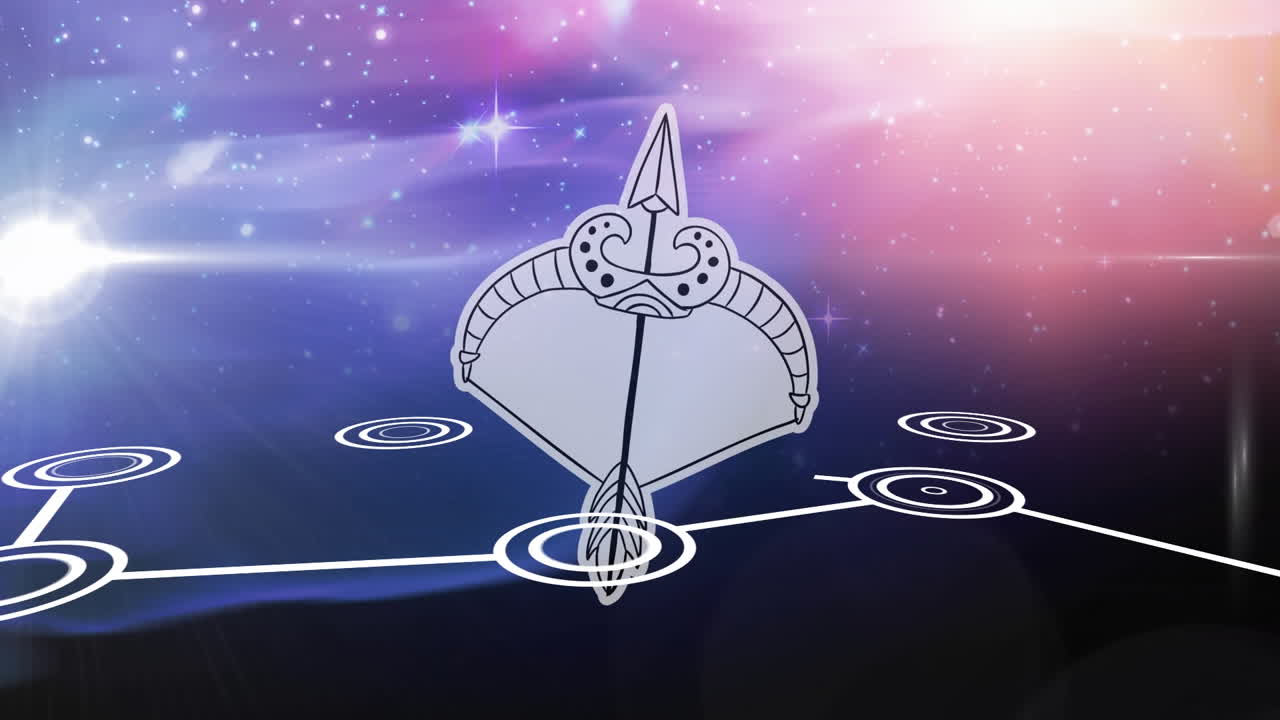 animación del signo estelar de sagitario a través de la red de conexiones en el cielo estrellado