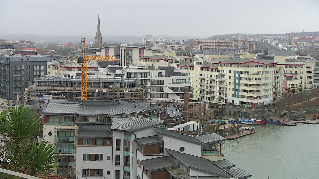 Views looking down over Bristol City Centre and the River Avon from the hillside