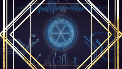 Animation showing human silhouette with circuit patterns in futuristic digital interface