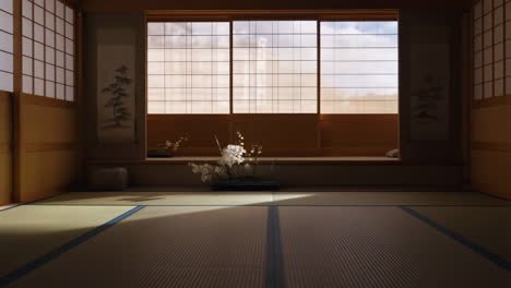 serene traditional japanese room with tatami mats and shoji screens