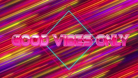 Animation-of-good-vibes-only-text-over-neon-banner-against-colorful-light-trails-in-seamless-pattern