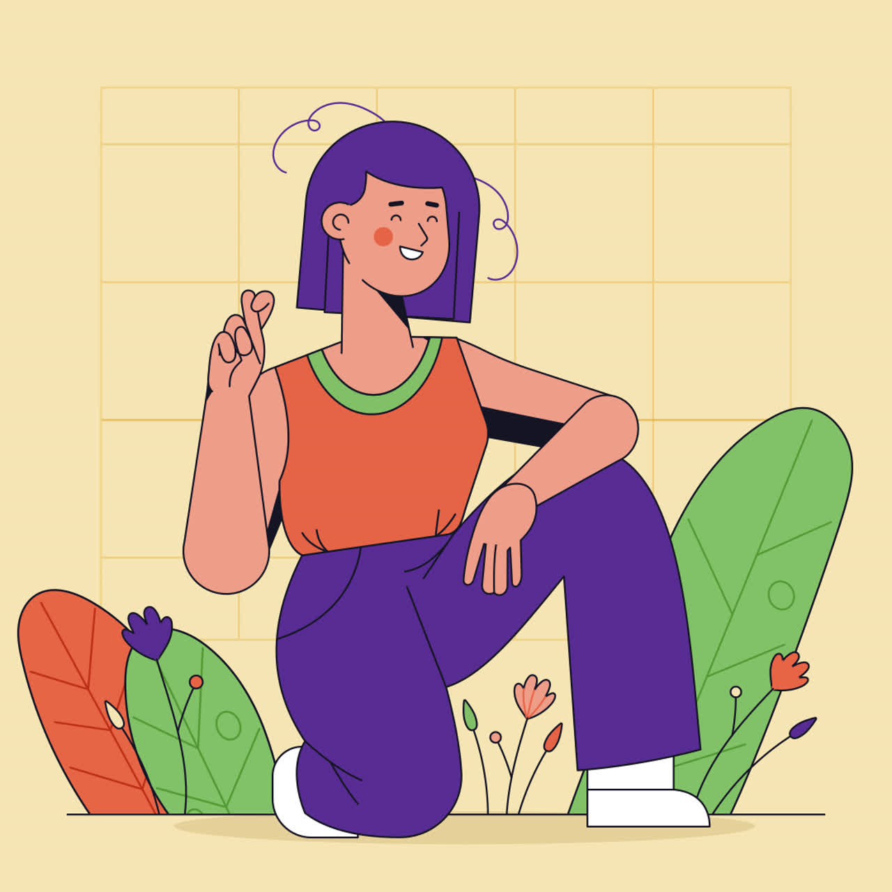 손가락을 고 무을 는 웃는 여자