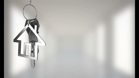 Animation-of-keys-with-house-keychain-over-blurred-background