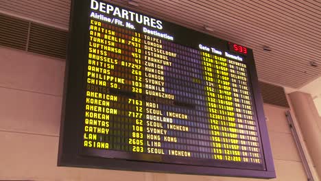 an airport departure board announces arrivals and departures