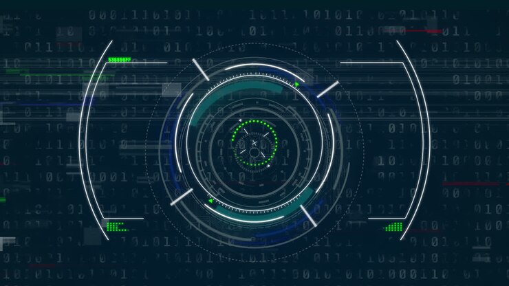 Animation of viewfinder and diverse data processing over navy background