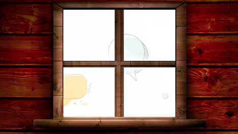 wooden window frame against multiple speech bubbles floating against white background