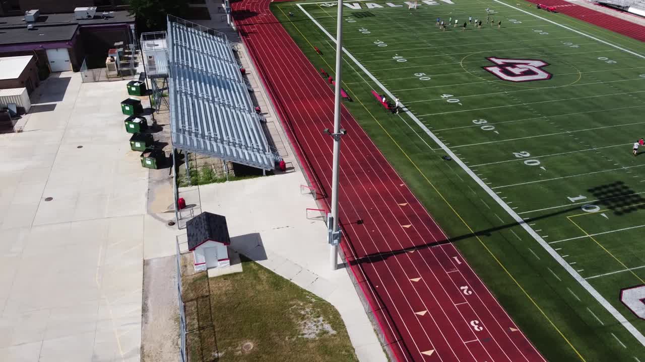 Drone over a football field in Michigan