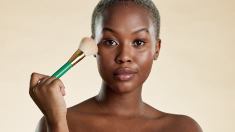 black woman, face and brush for makeup