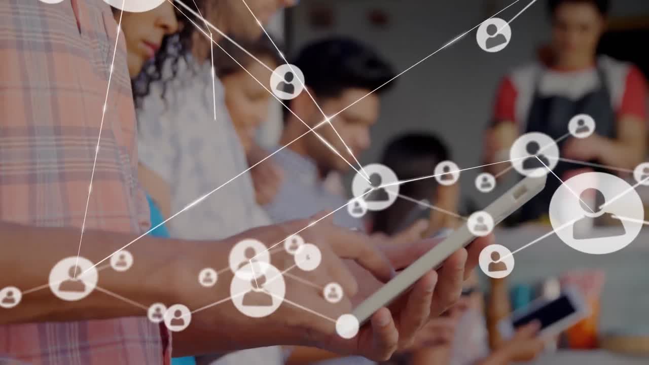 전자 장치를 사용하는 사무실 동료에 대한 네트워크 연결 아이콘의