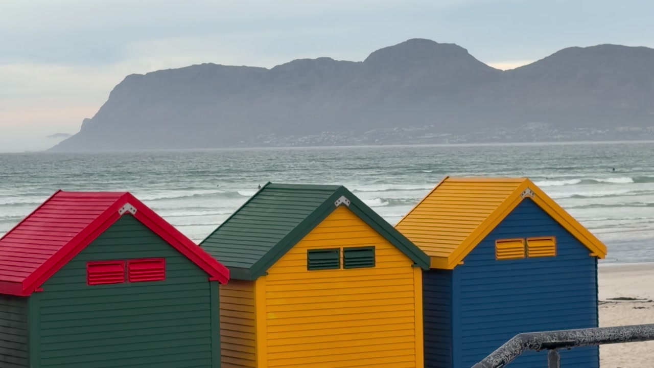 Colourful beach hits of Muizenberg in Cape Town, South Africa