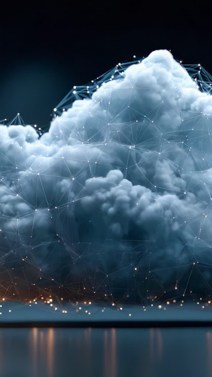 A Captivating Visual Representation of a Digital Cloud Formation Enhanced by Luminous Connections and Geometric Patterns for an Engaging Abstract Experience