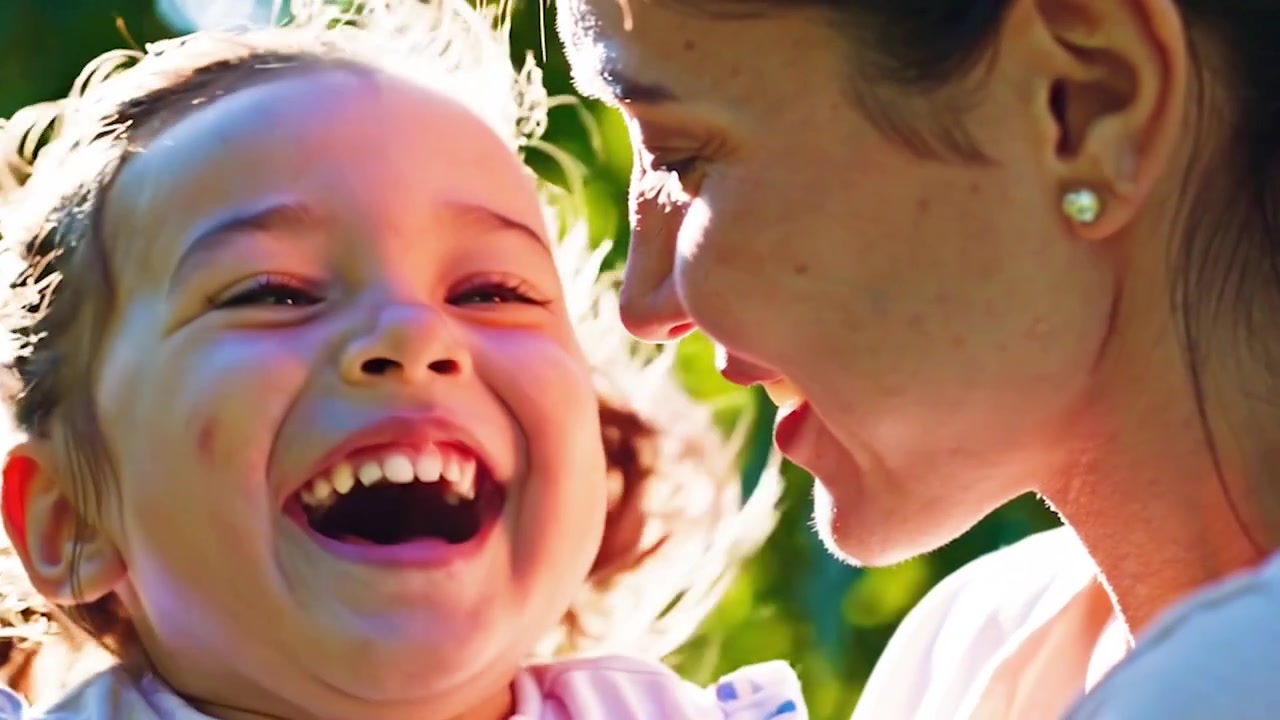 Madre e figlia piccola che condividono una tenera risata all'aperto.