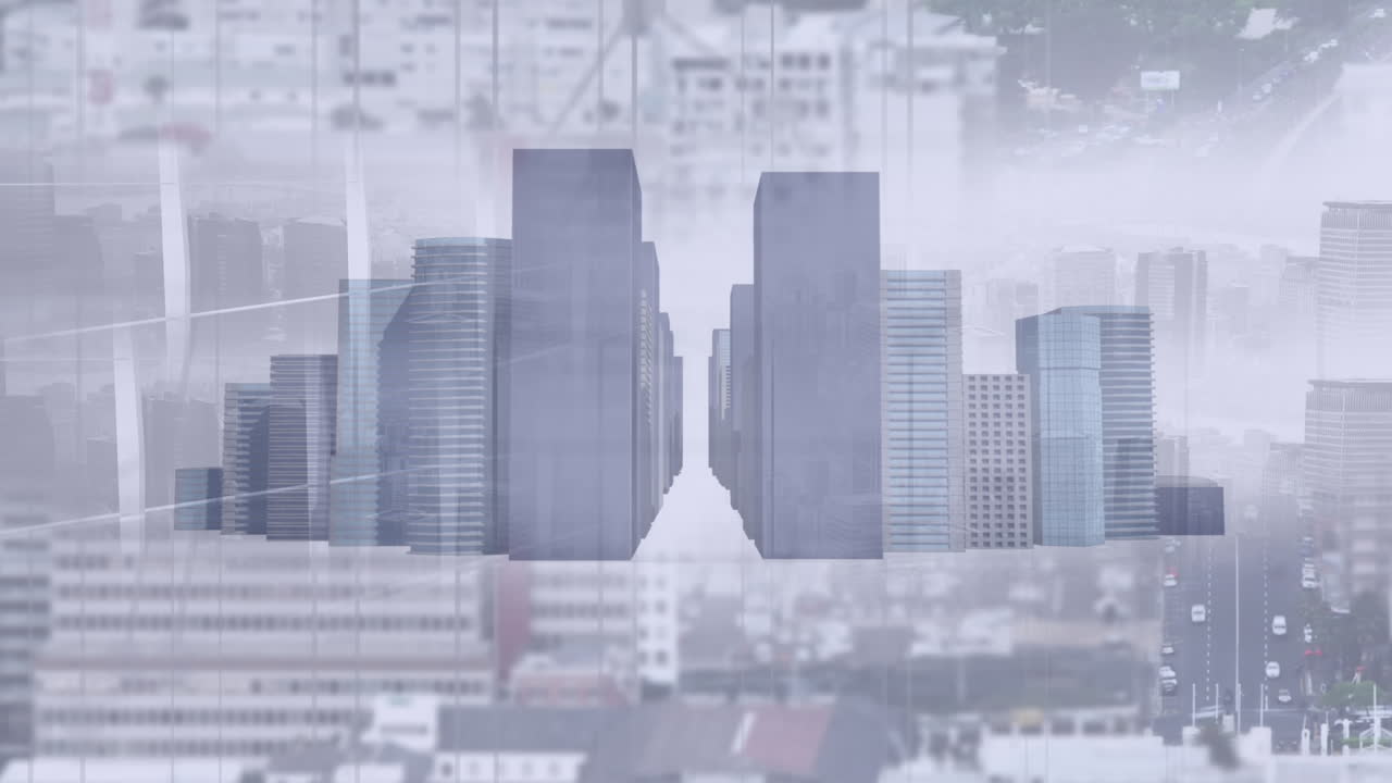 도시 풍경의 공중 시야에 대 한 높은 건물의 3d 모델의 복합 비디오