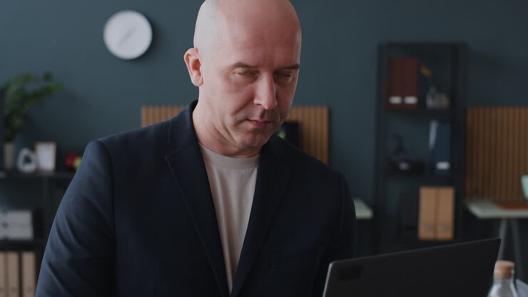 Business Man Working on Laptop in Office