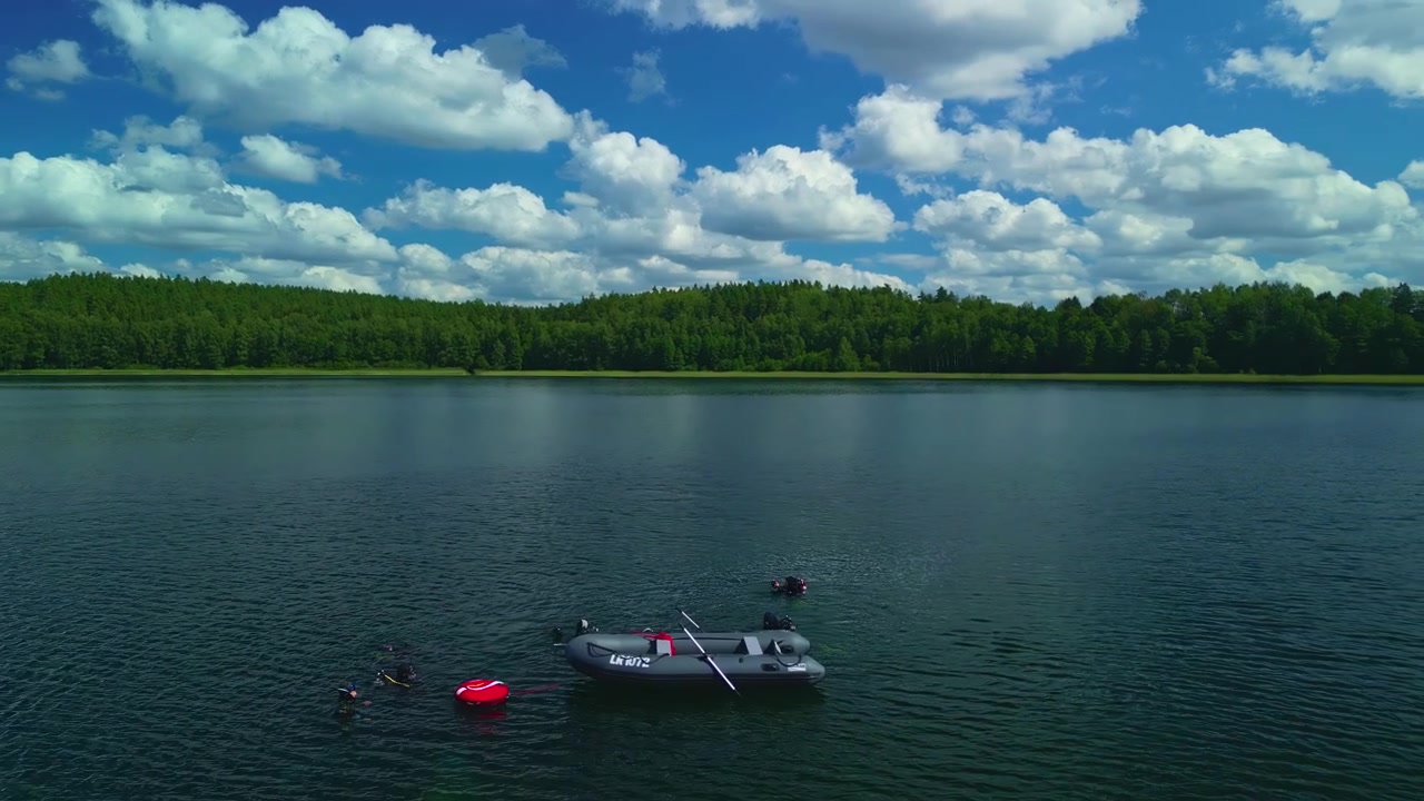 SCUBA club diving at lake Laukezers, Latvia - aerial orbit