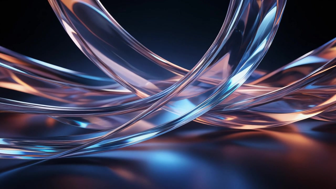 Abstrakt 3D-animation af flydende gennemsigtige glasbånd