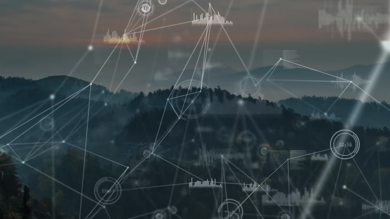 animación de redes de conexiones y procesamiento de datos sobre el paisaje