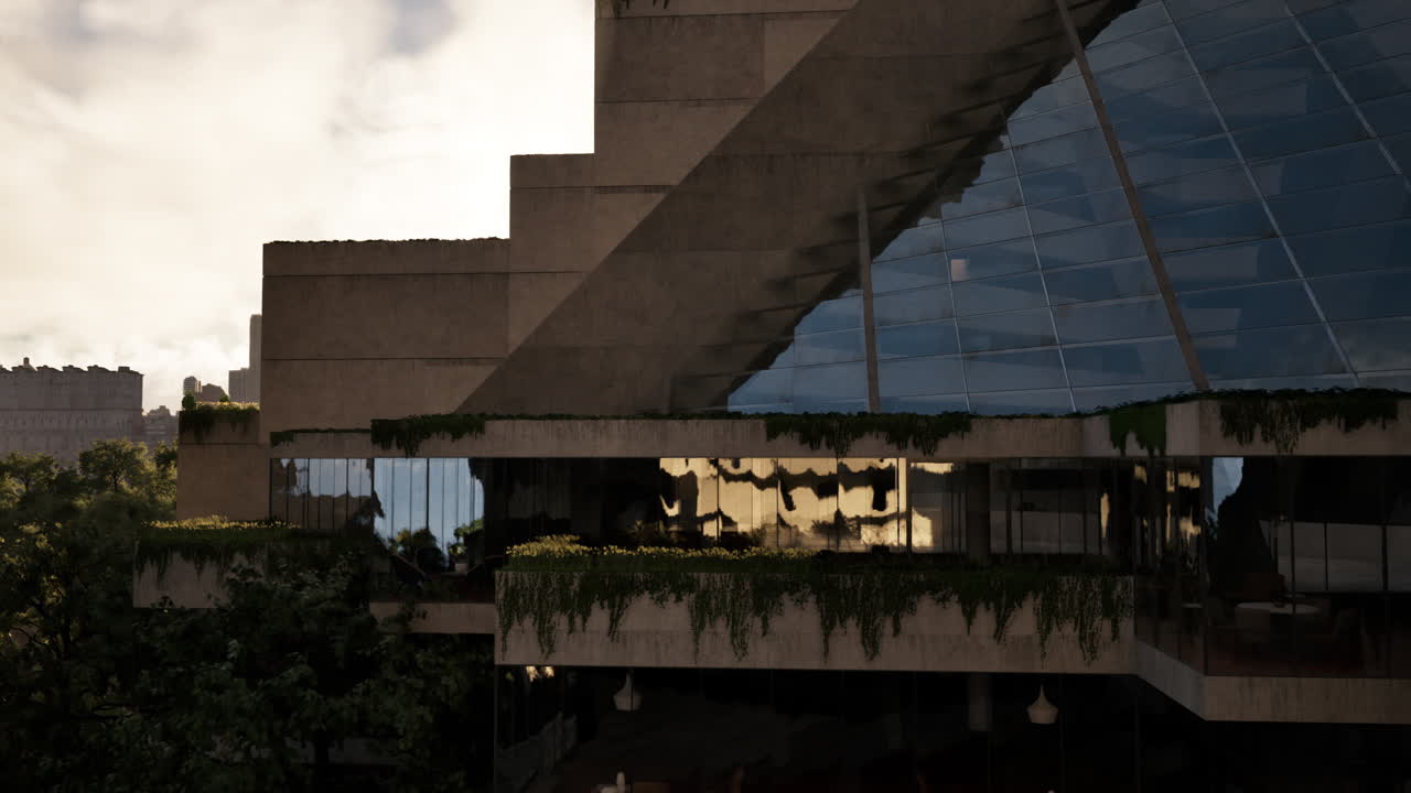 arquitectura moderna cubierta de vegetación