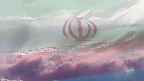 animación de la bandera de irán soplando sobre la ola en el mar