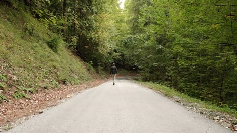 Ein-Mann,-Der-An-Einem-Bewölkten-Tag-In-Slowenien-In-Der-Nähe-Des-Dorfes-Gozd-Martuljek-Durch-Einen-Sehr-Grünen-Wald-Geht-7