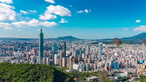 taipei, taiwan urban cityscape on sunny summer day, sub-tropical warm weather, clear blue sky, time lapse