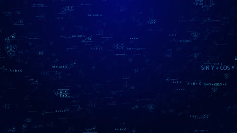 animated digital screen floating algebraic geometry formulas mathematical algorithm patterns for