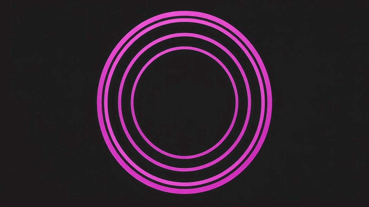 Animazione astratta di cerchi neon rosa in espansione su sfondo scuro