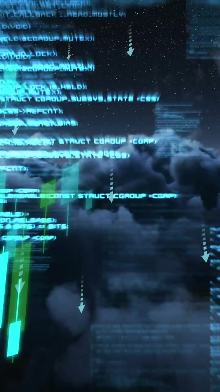 Animation of data processing over clouds