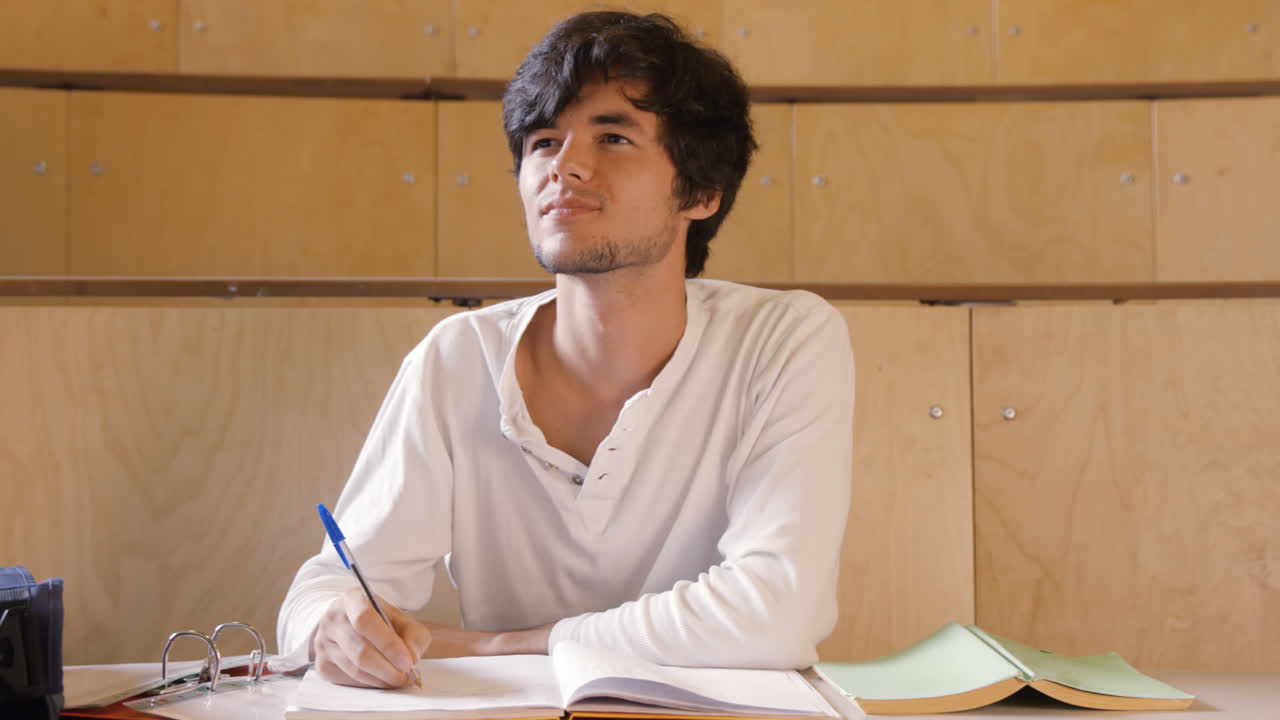 estudiante guapo tomando notas