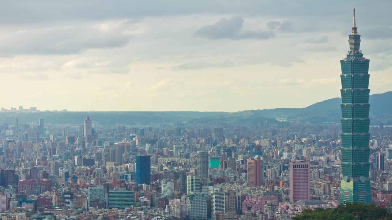 luz del día paisaje de la ciudad de taipei famoso parque de la torre panorama en el techo 4k lapso de tiempo taiwán