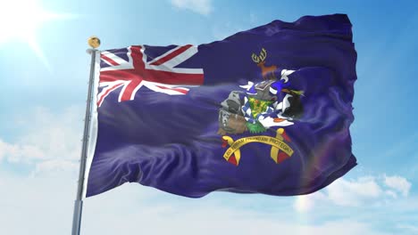 south georgia and the south sandwich islands flag waving in the wind against deep blue sky. national theme, international concept. 3d render seamless loop 4k