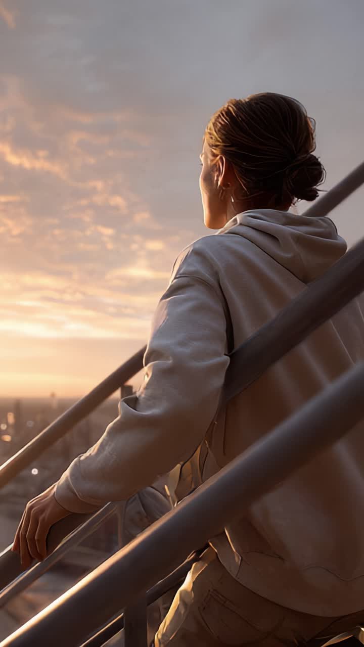 Momento contemplativo al tramonto: una persona guarda l'orizzonte, apprezzando la bellezza del crepuscolo da una posizione elevata