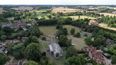 st andrews church much hadam hertfordshire england panning drone aerial view