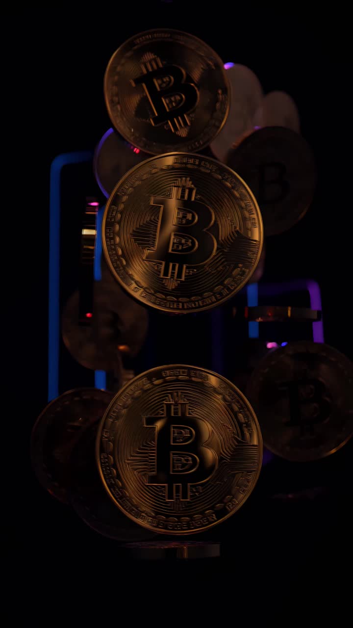 Animação de Bitcoin Dourado Girando em Fundo Escuro Cripto Cinematográfico 4K
