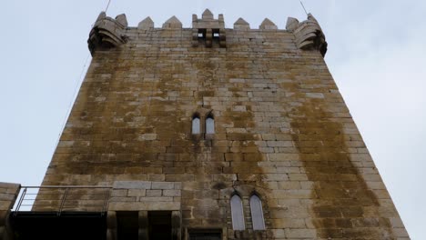 Upward-angle-of-mossy-tower-in-Chaves-Vila-Real-Portugal