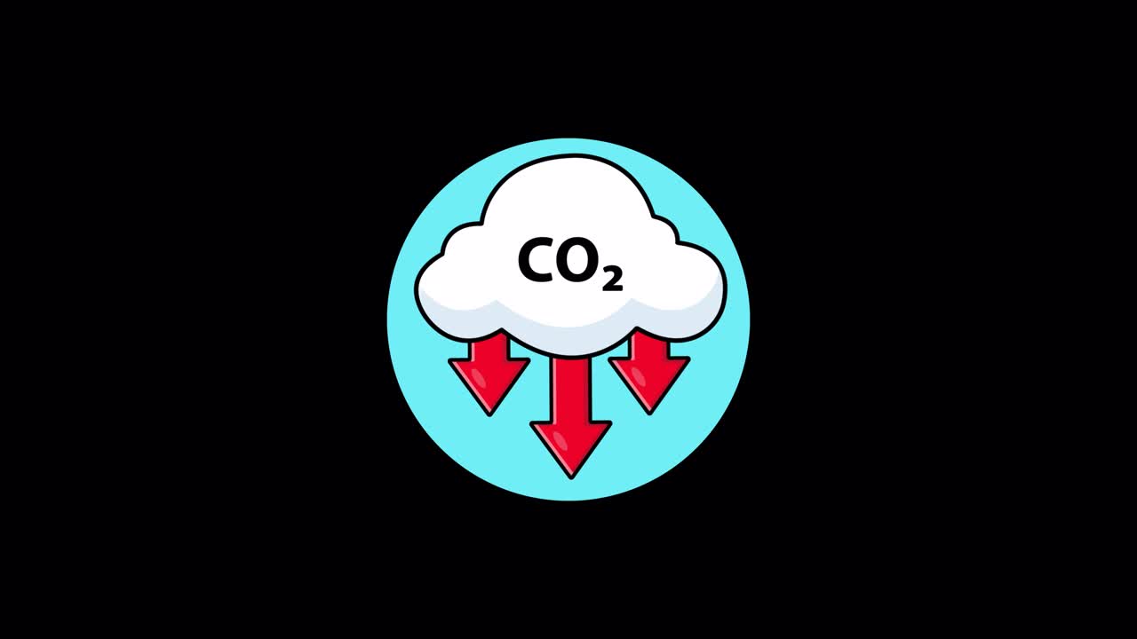 Nube de CO2 animada con flechas hacia abajo que indican reducción