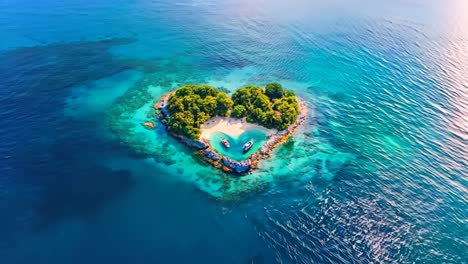 a heart shaped island in the middle of the ocean