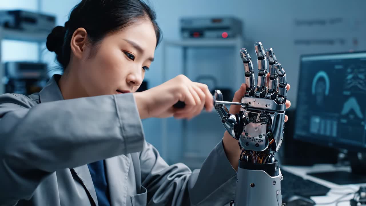 Robotics Engineer Working on a Robot Hand
