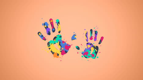 animation of colorful hand print icons on orange background