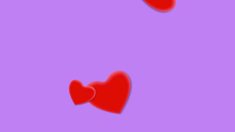 fly red hearts on purple gradient