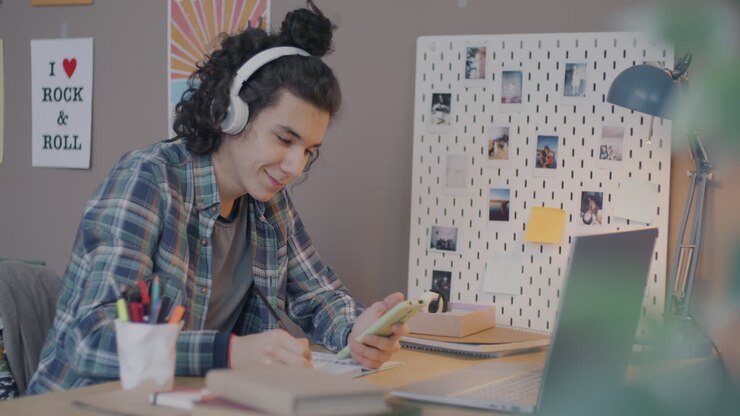 Estudante a estudar em casa