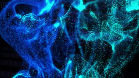 abstract animation of blue and green particles forming dynamic wave patterns