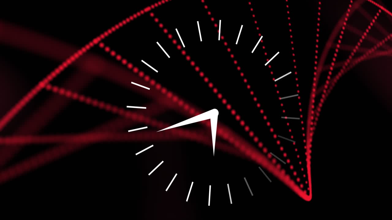 Animazione di orologio in movimento su filamento di DNA su sfondo nero