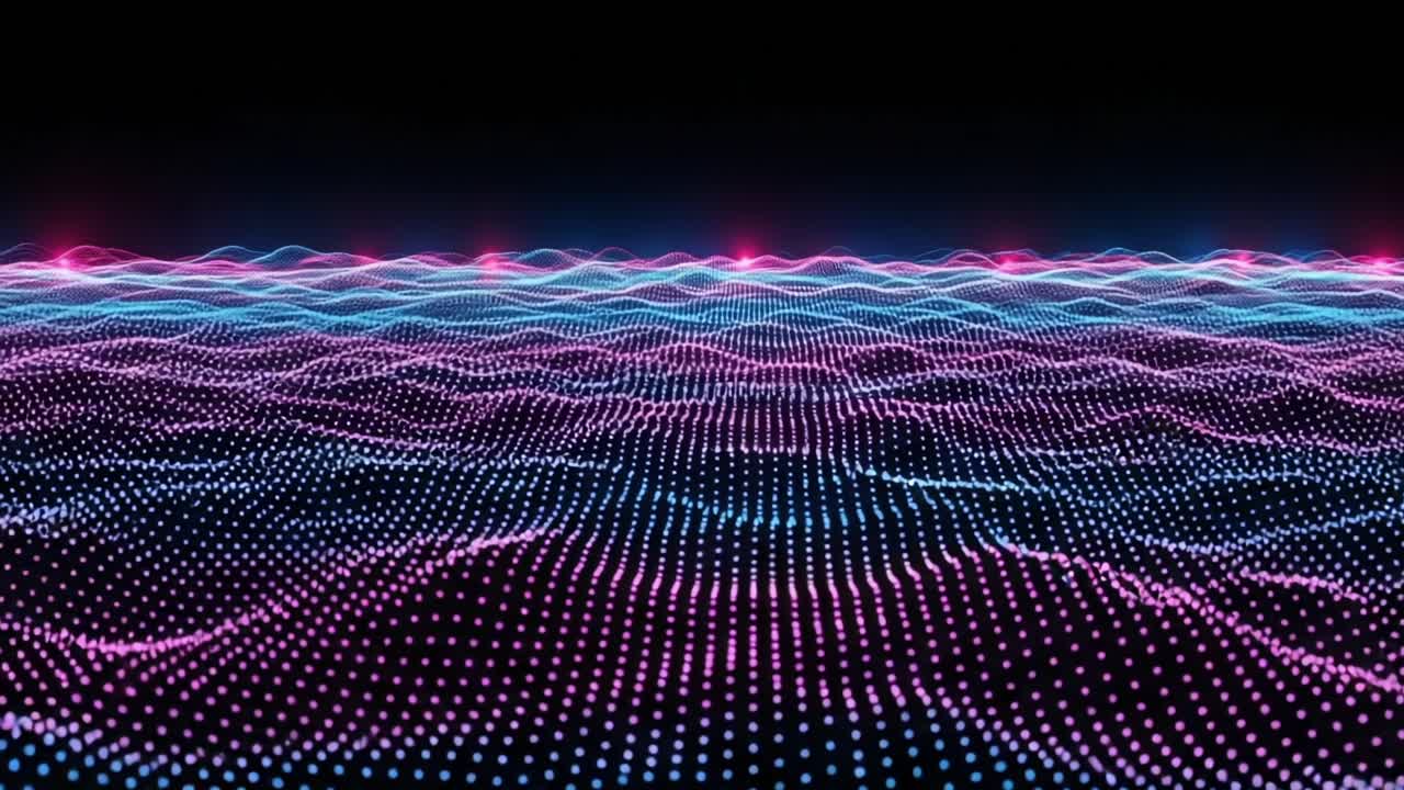 Vibrant Digital Waves: An Abstract Visualization of Colorful Particles in Motion Across a Dark Background, Creating a Mesmerizing Light Show