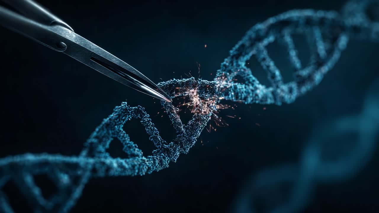 Esplorare l'affascinante mondo della manipolazione del DNA: taglio di precisione e alterazione genetica illustrati in immagini molecolari dinamiche